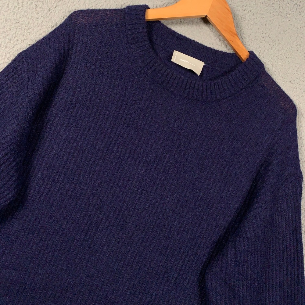 Everlane The Alpaca Crew Sweater Womens Large L Navy Blue Relaxed Lantern Sleeve